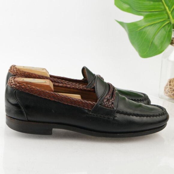 Allen Edmonds Mens Newcomb Loafer Size 10 D Black Braid Strap Slip On Dress Shoe - Picture 8 of 14